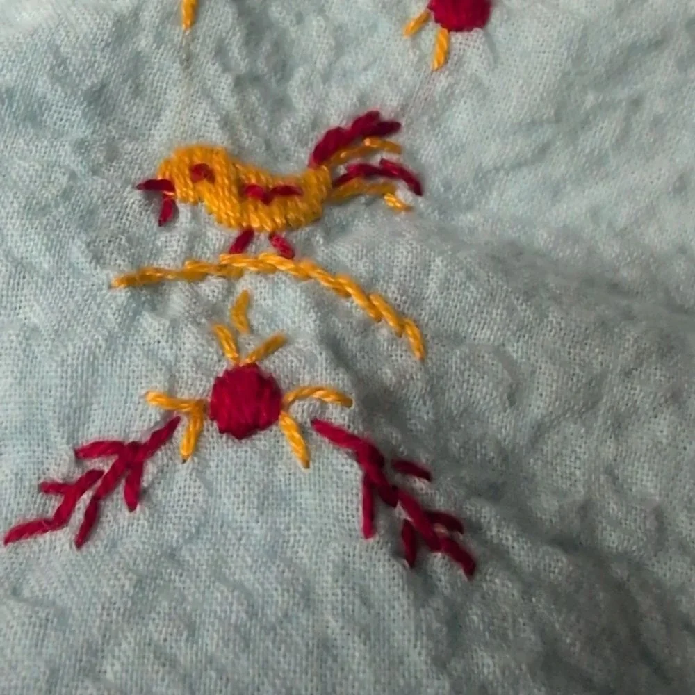 vintage 50s infant pastel blue seersucker‎ embroidered bird outfit swim